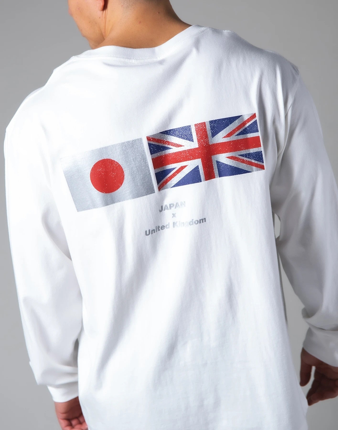 White Japan and uk flag long sleeve cotton shirt