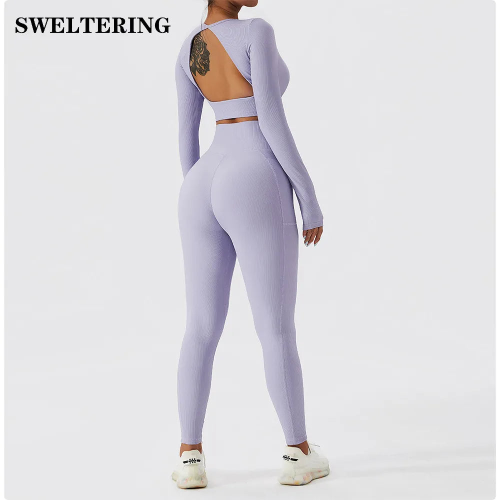 Ribbed Yoga Set Women Suit For Fitness Sportswear Seamless Sports Suit Workout Clothes Tracksuit Sports Outfit Gym Clothing Wear