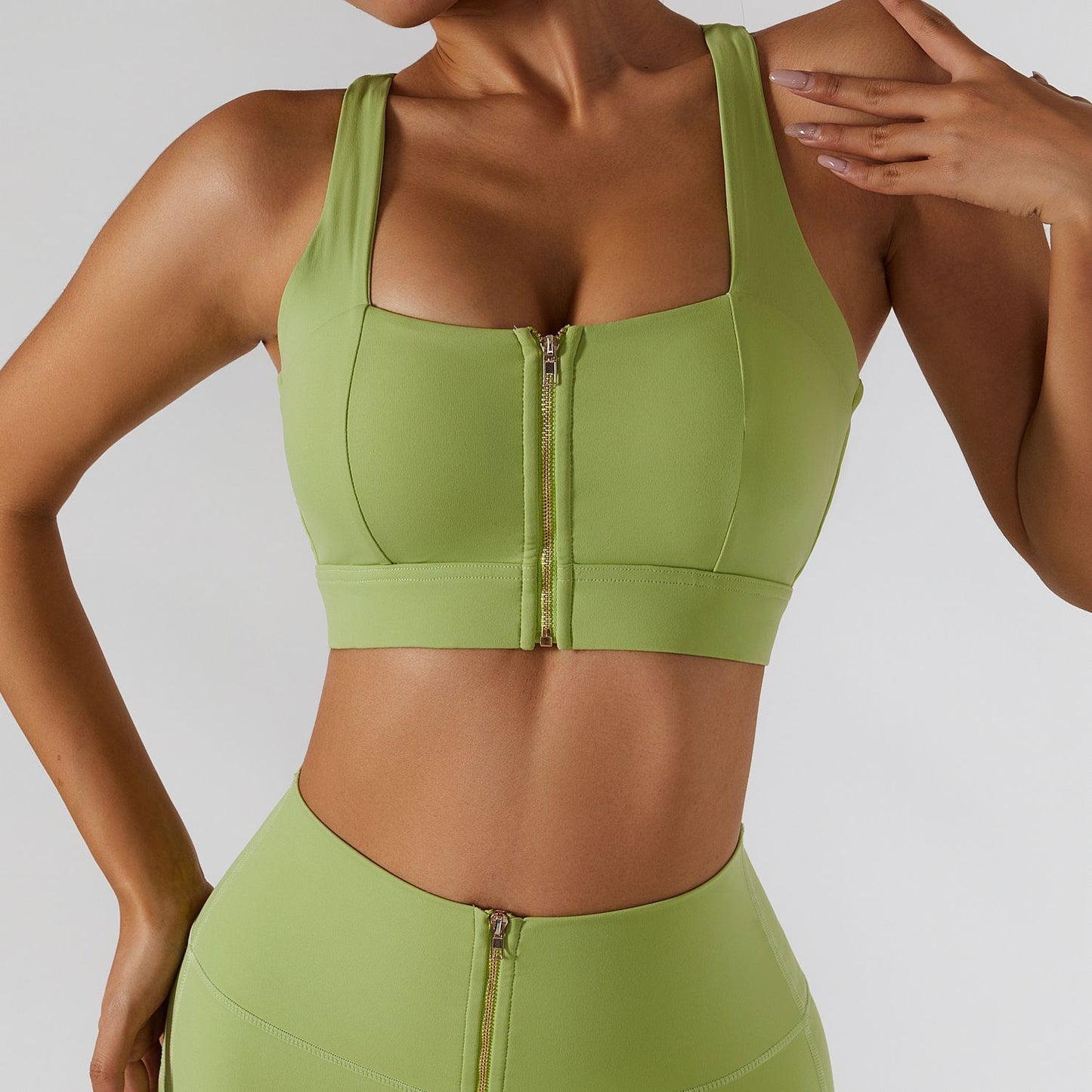 Green Womens Yoga set to workout in