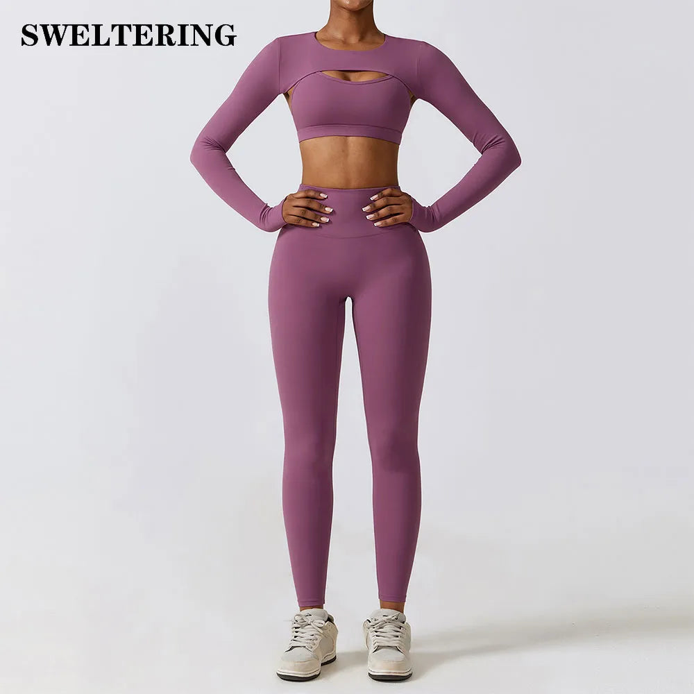 Women 2/3pcs Workout Outfits Yoga Sets Sportswear Gym Workout Clothing Tracksuit High Waist Leggings and Stretch Sports Bra